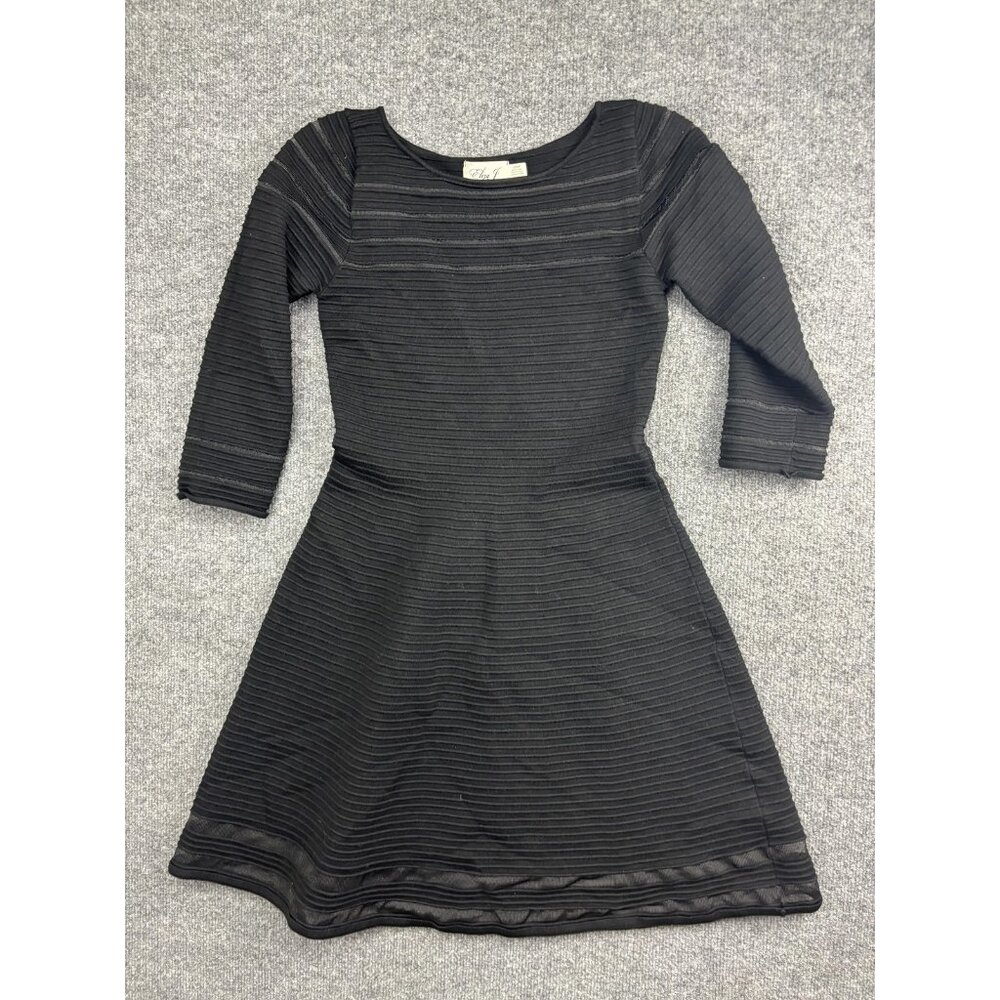 Eliza J Dress Womens Small Black Textured Knit 3/4 Sleeve Fit & Flare Mini Party